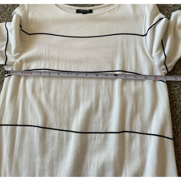 Lafayette 148 NY Ivory Striped 3/4 Sleeve Boat Neck Tiered Hem Boat‎ Neck blouse - Picture 6 of 7